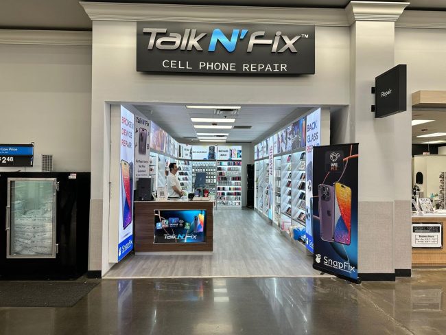 Customer reception area at local Talk N' Fix device repair store